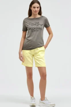T-Shirt U-Boot-Ausschnitt mit Artwork cool khaki