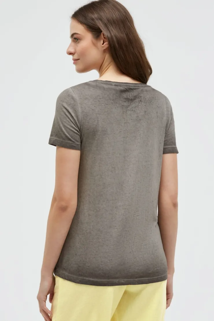T-Shirt U-Boot-Ausschnitt mit Artwork cool khaki