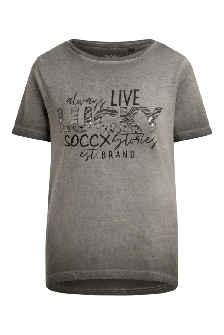 T-Shirt U-Boot-Ausschnitt mit Artwork cool khaki