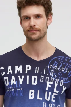 T-Shirt V-Neck Dip Dye mit Prints blue navy