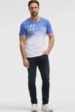 T-Shirt V-Neck Dip Dye mit Prints vividblue