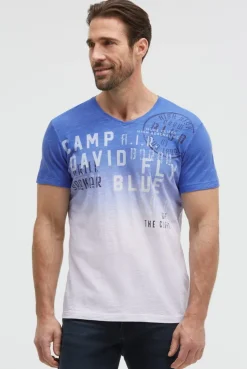 T-Shirt V-Neck Dip Dye mit Prints vividblue