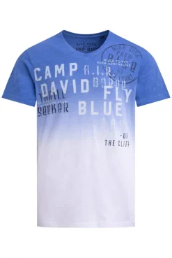 T-Shirt V-Neck Dip Dye mit Prints vividblue