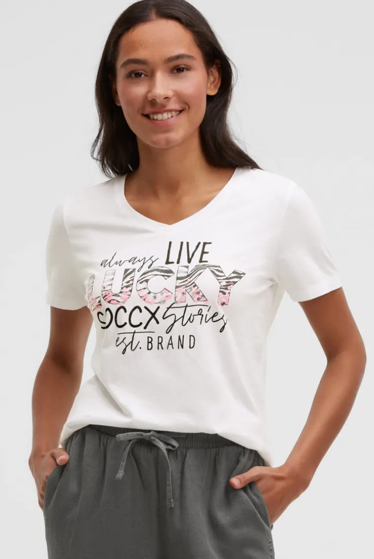 T-Shirt V-Neck mit Artwork opticwhite