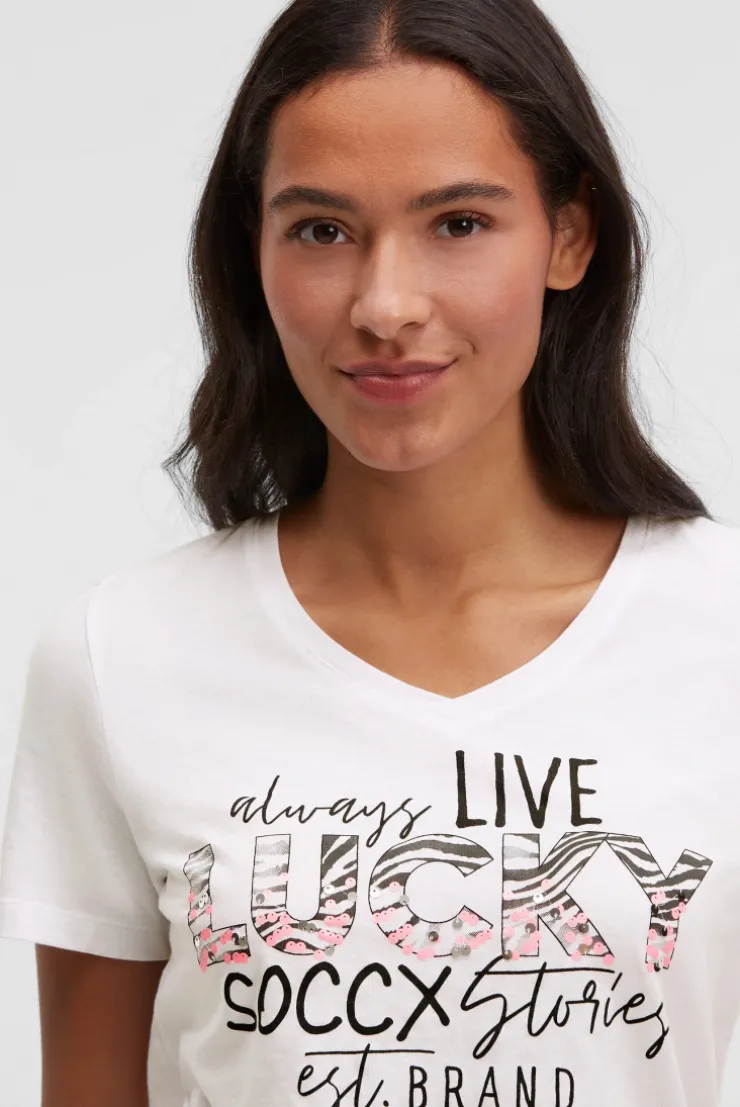 T-Shirt V-Neck mit Artwork opticwhite