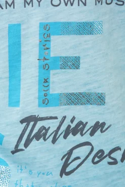 T-Shirt V-Neck mit Folienprint und Elastiksaum summer aqua