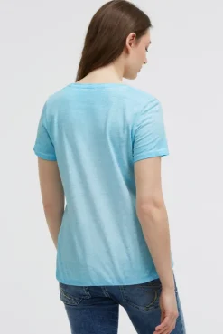 T-Shirt V-Neck mit Folienprint und Elastiksaum summer aqua