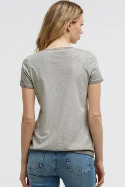 T-Shirt V-Neck mit Folienprint und Elastiksaum shadow