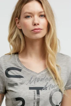 T-Shirt V-Neck mit Folienprint und Elastiksaum shadow