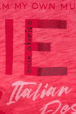 T-Shirt V-Neck mit Folienprint und Elastiksaum red orange