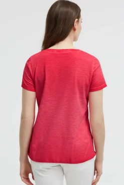 T-Shirt V-Neck mit Folienprint und Elastiksaum red orange
