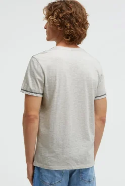 T-Shirt V-Neck mit Slub Stripes und Prints ivory