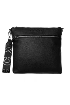 Umhängetasche aus Lederimitat mit Logo-Anhänger black