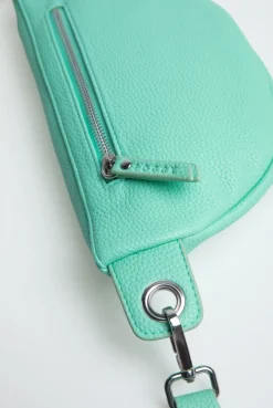 Umhängetasche mit Intarsia-Webriemen misty mint
