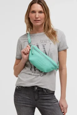 Umhängetasche mit Intarsia-Webriemen misty mint