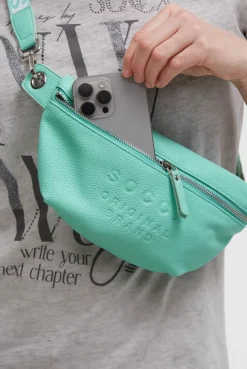 Umhängetasche mit Intarsia-Webriemen misty mint