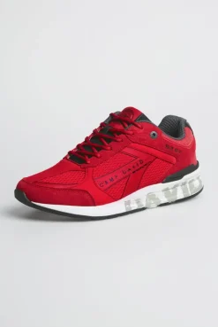 Urban Sneaker im Materialmix mit Logo-Sohle energy red