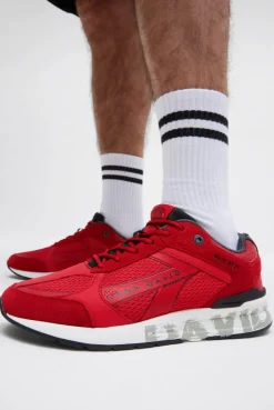 Urban Sneaker im Materialmix mit Logo-Sohle energy red
