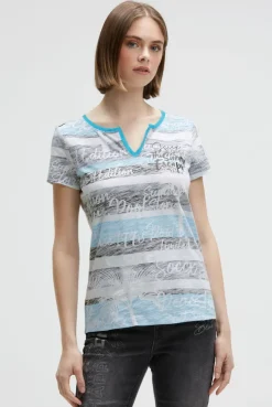 V-Shirt mit All-Over-Streifen- und Logo-Prints ocean flash