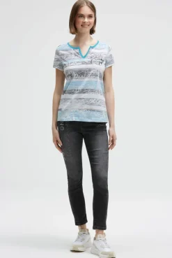 V-Shirt mit All-Over-Streifen- und Logo-Prints ocean flash