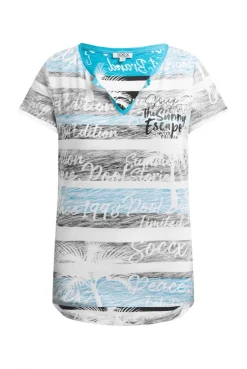 V-Shirt mit All-Over-Streifen- und Logo-Prints ocean flash